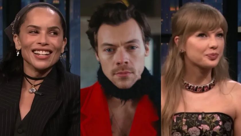 Zoe Kravitz and Taylor Swift are shown on respective appearances to Late Night with Seth Meyers, and Harry Styles is shown in the music video for &quot;As It Was.&quot;