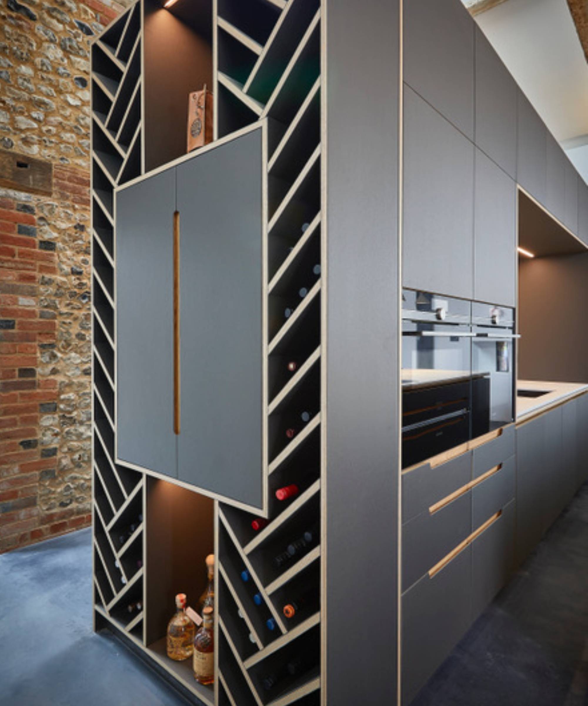 Kitchens by Holloways wine storage at the end if a run of units