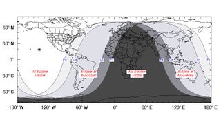 A visibility map for the partial lunar eclipse of Nov. 19, 2021.