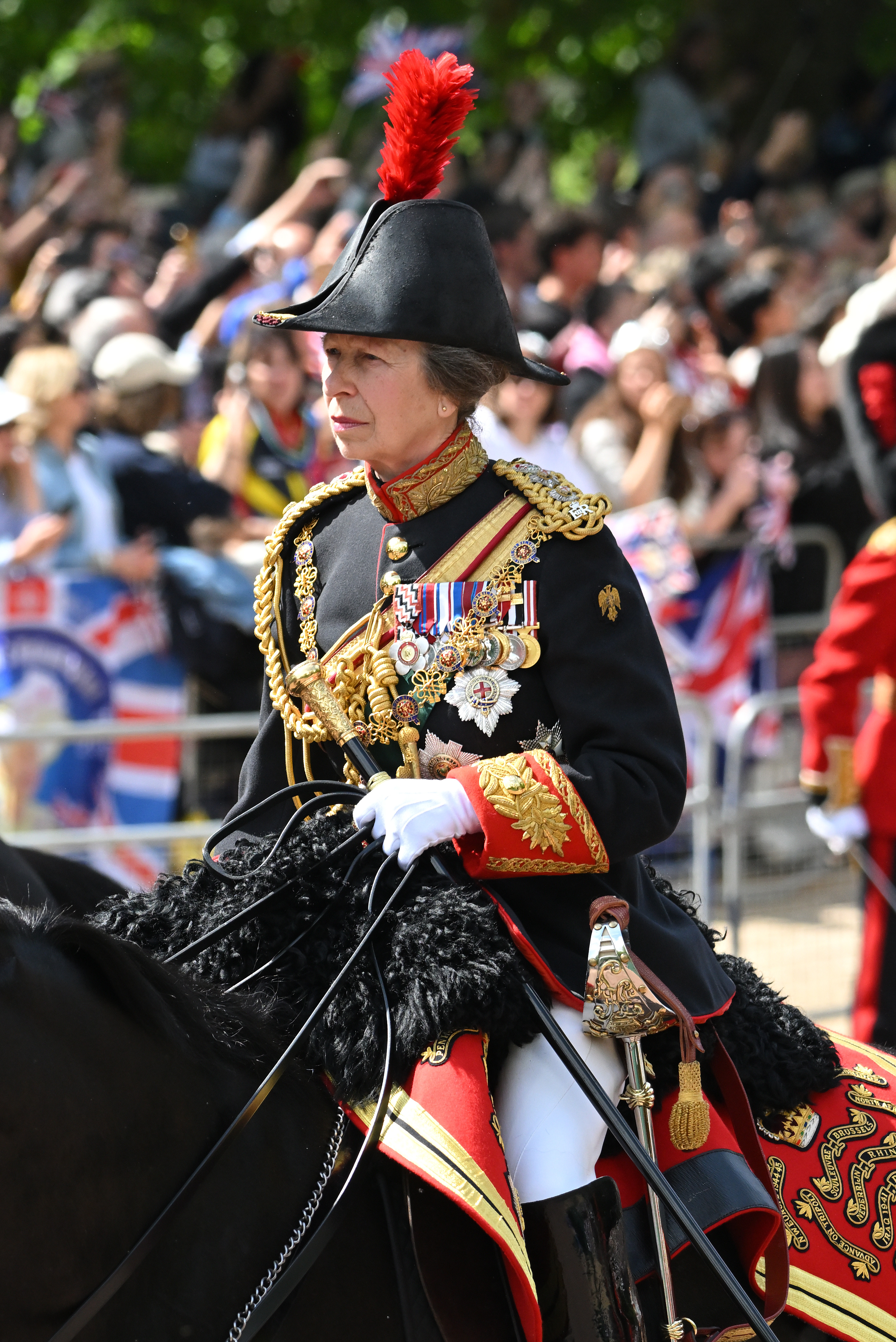 Princess Anne riding a horse during Trooping the Colour