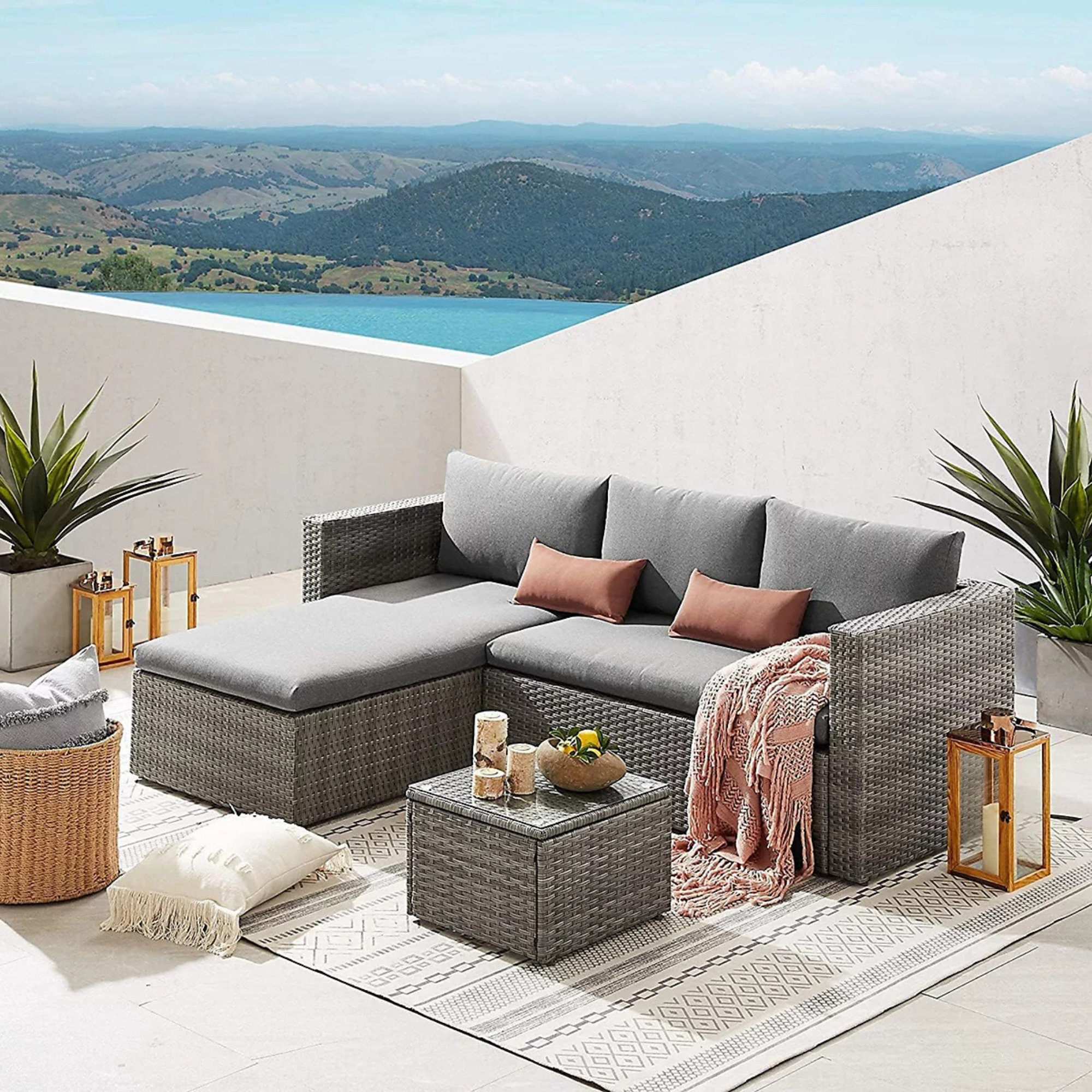 Evre Grey Malibu Rattan 3 Seater Garden Furniture Set