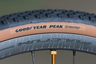 Goodyear Peak Tubeless Complete gravel tyre fitted to a carbon Fulcrum rim