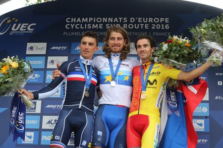 Julian Alaphilippe (France, Peter Sagan (Slovakia), and Daniel Moreno (Spain)