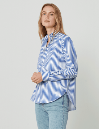 The Classic: Fine Poplin, Royal Blue Stripe