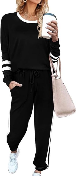 Aloodor, Aloodor Travel Outfits for Women Two Piece Outfits Sweatsuits Sets Loose Fitting Drawstring Sweatpants Vacation Black M