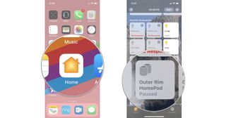 Launch the Home app, then long press on your HomePod