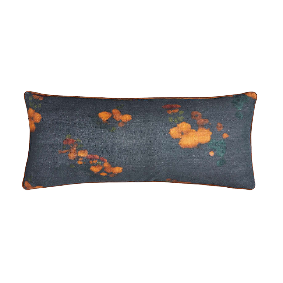 Impressionist Floral Midnight Navy Blue 36x16 Throw Pillow Cover
