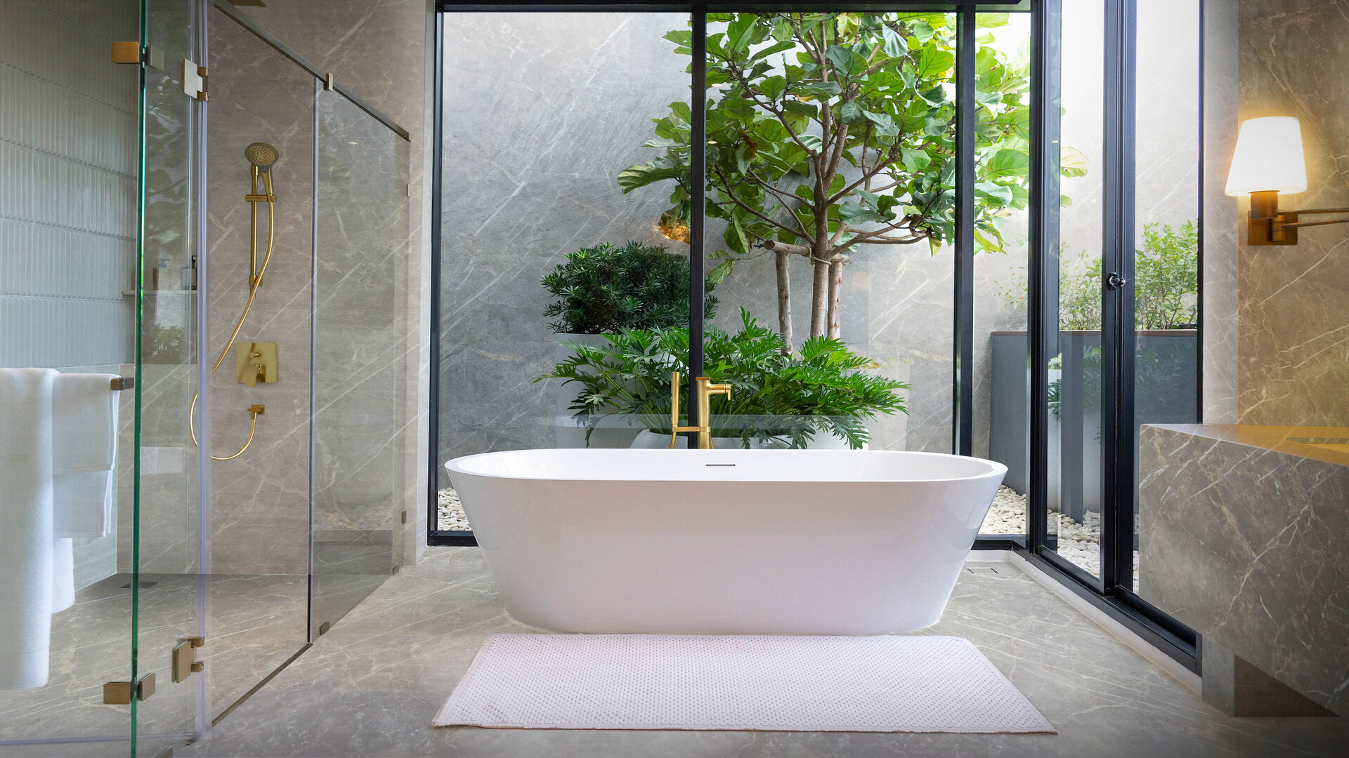 Marble bathroom with bath