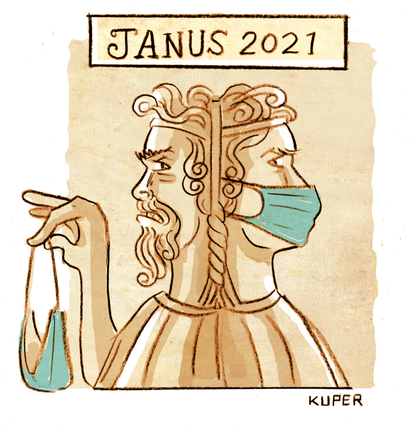 Editorial Cartoon U.S. janus covid mask