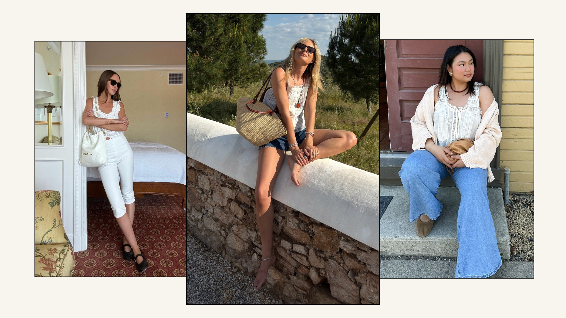 Fashion people wearing the white lace camisole trend