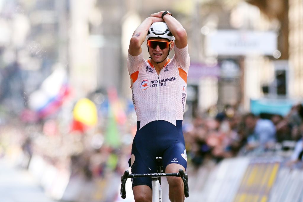 Mathieu van der Poel (Netherlands) wins the elite men's road race in Glasgow