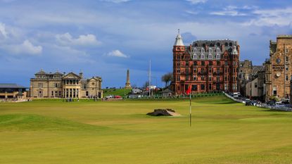 The 17th green and 18th hole of the Old Course at St Andrews
