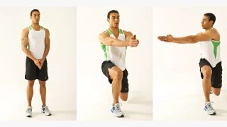 Man performs lunge with rotation
