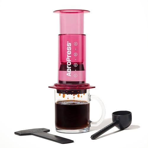 Aeropress Clear Coffee Press &amp;ndash; 3 in 1 Brew Method Combines French Press, Pourover, Espresso, Full Bodied Coffee Without Grit or Bitterness, Small Portable Coffee Maker for Camping &amp;amp; Travel, Pink