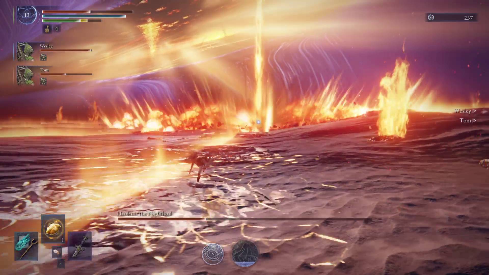 Elden Ring Nighreign Night Aspect Expedition final boss Heolstor creating exploding fissures of fire