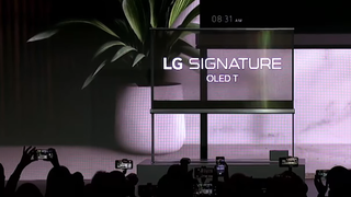 LG OLED T transparent TV on the CES 2024 stage