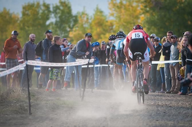 A small lead group of riders try to real in Trebon.Colorado Cross Classic.
