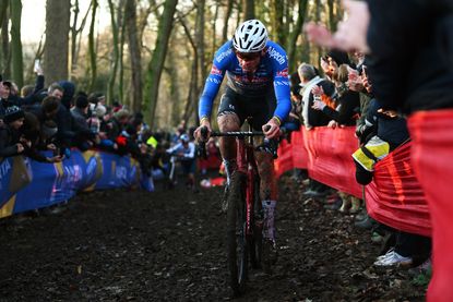 Mathieu van der Poel on his way to victory at the UCI Cyclocross World Cup Gavere