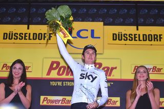 Geraint Thomas after winning stage 1 of the Tour de France
