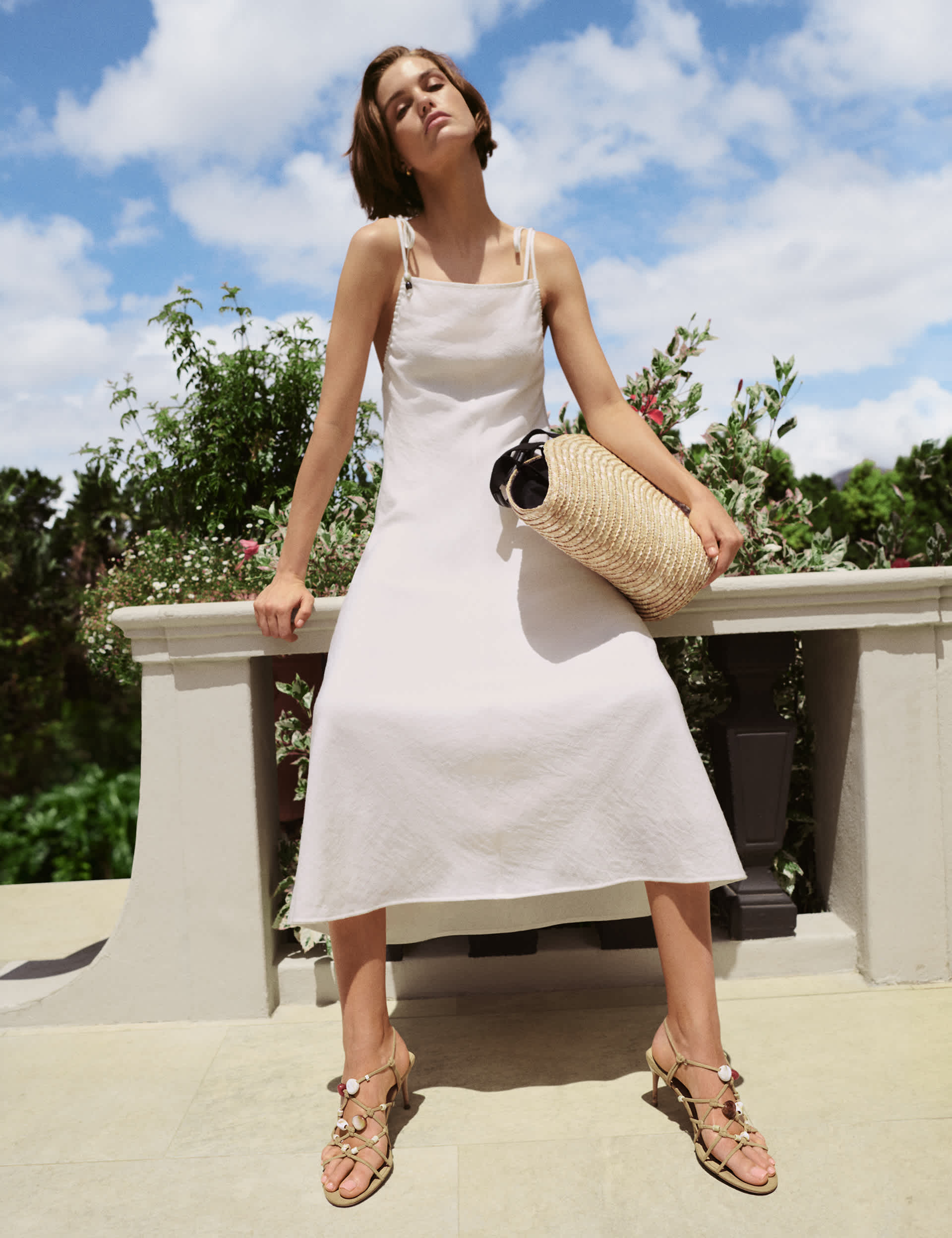 Beaded Square Neck Strappy Midi Column Dress