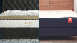 Saatva vs Big Fig Mattress comparison image shows the Saatva HD mattress on the left and the Big Fig mattress on the right