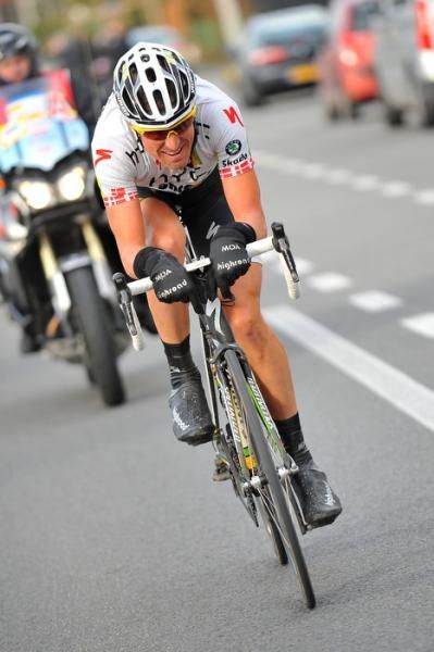 Lars Bak (HTC-Highroad) gets aero in his solo break.