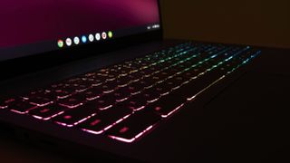 Lenovo IdeaPad Gaming Chromebook closeup on keyboard with RGB