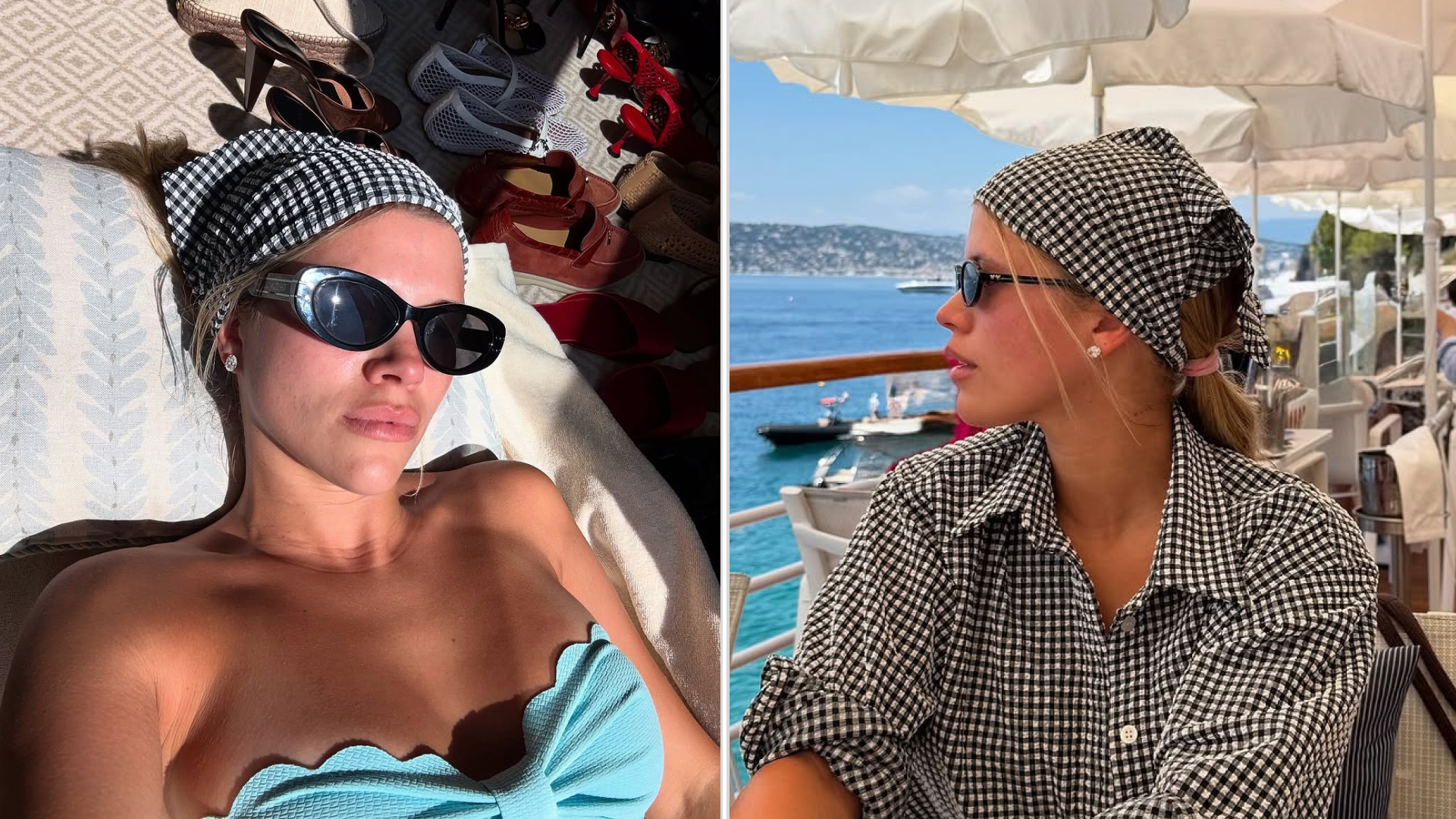 Sofia Richie Grainge wears Hunza G's gingham collection during vacation in south of France