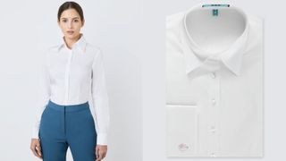 best shirts for women include this white tailored shirt by Hawes & Curtis