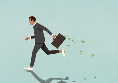 Businessman running with briefcase full of cash illustration