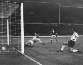 Jimmy Greaves scores for England against Northern Ireland at Wembley in November 1963.