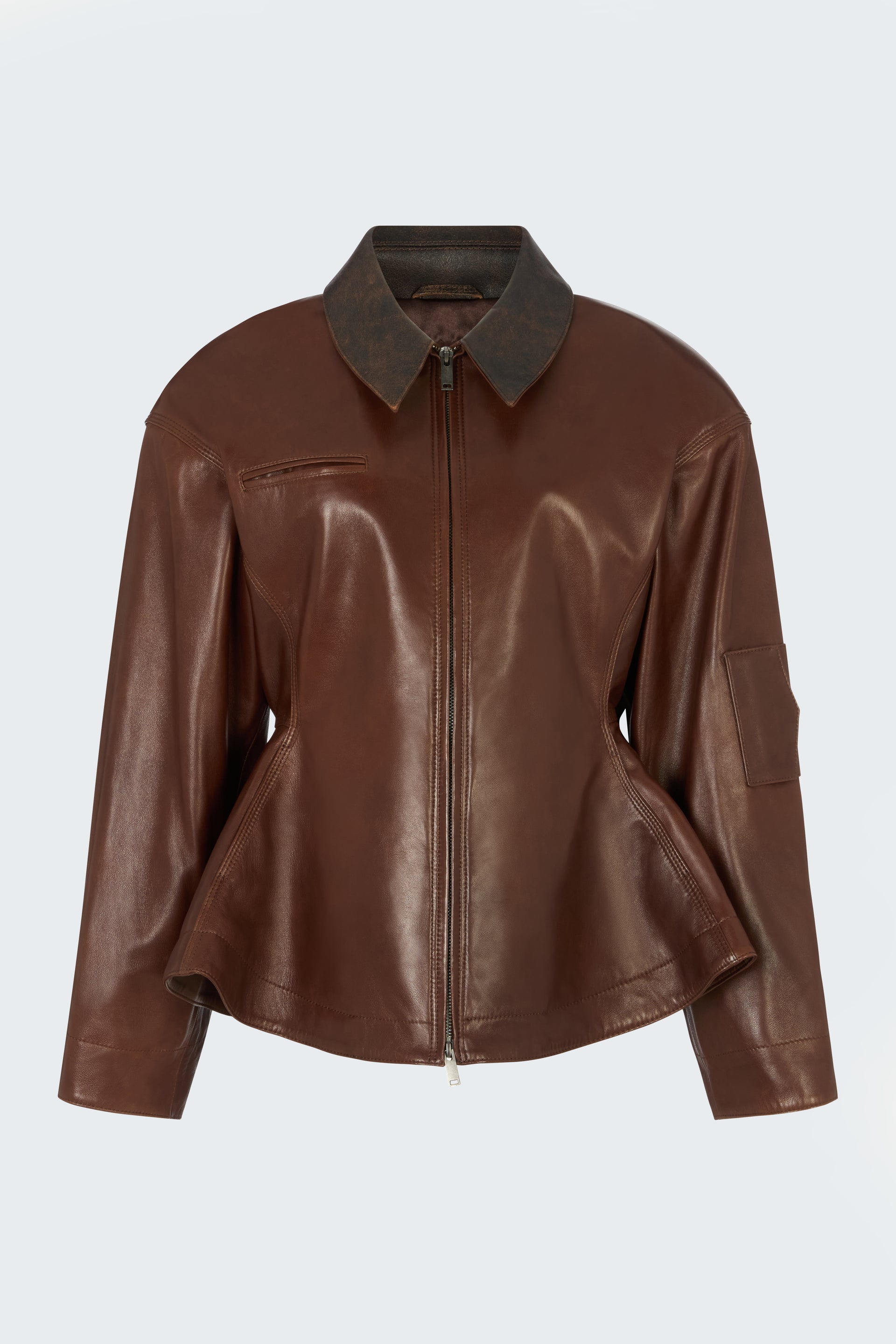 Bernadette Leather Jacket - Xxs / Cherry Brown With Distressed Brown