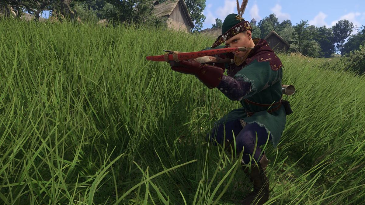 Kingdom Come Deliverance 2 gold edition gallant huntsman&#039;s kit worn by Henry in the grass