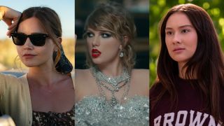 From left to right: A press image of Jenna Coleman in Wilderness, screenshot of Taylor Swift in a bathtub of diamonds in Look What You Made Me Do and press image of Lola Tung in The Summer I Turned Pretty.