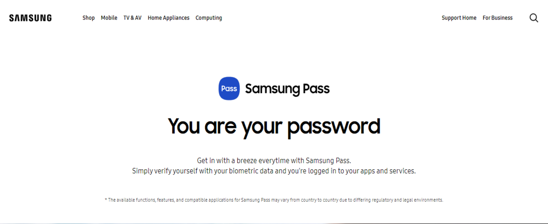 Website screenshot for Samsung Pass