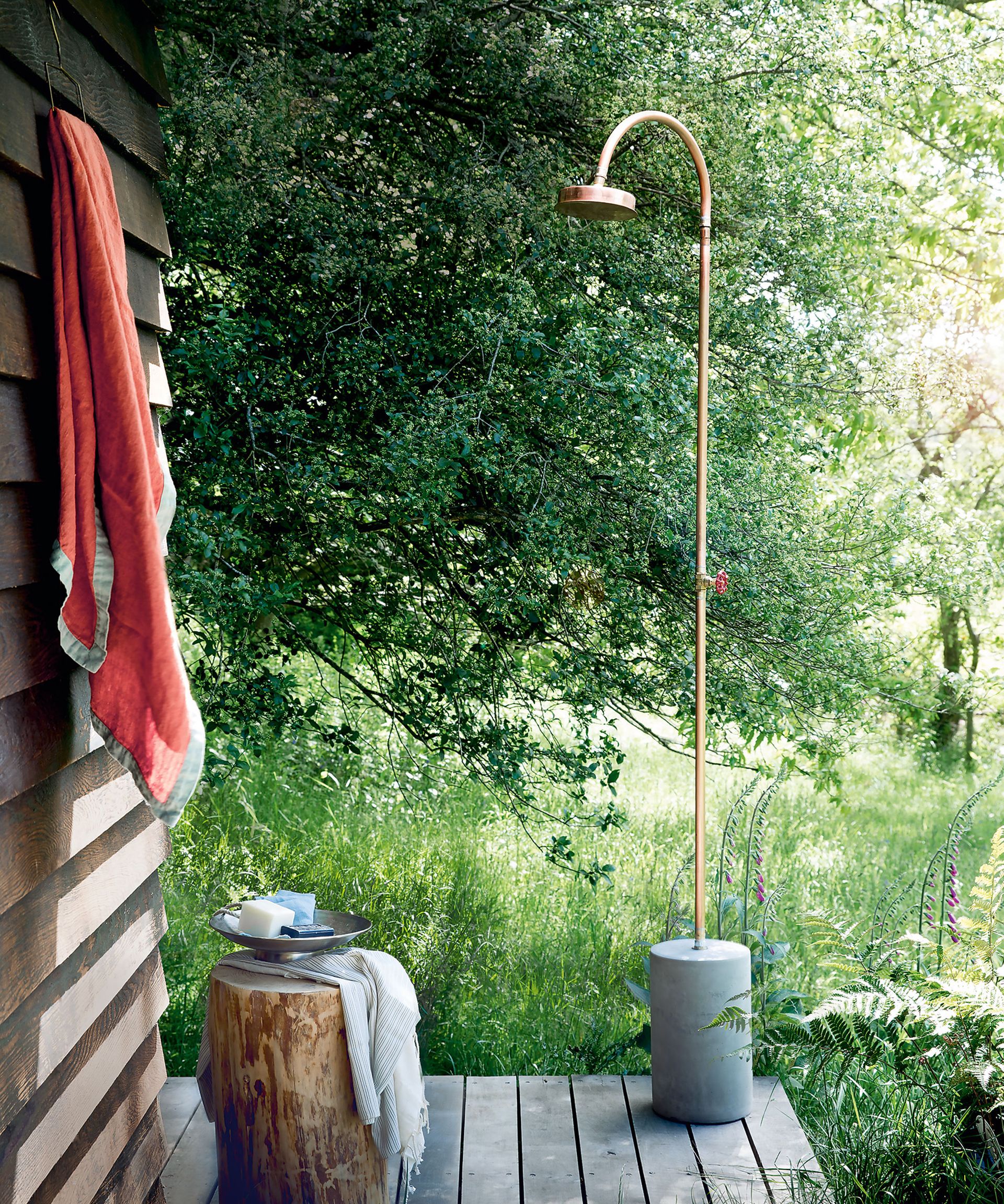 An example of garden zoning showing an outdoor shower