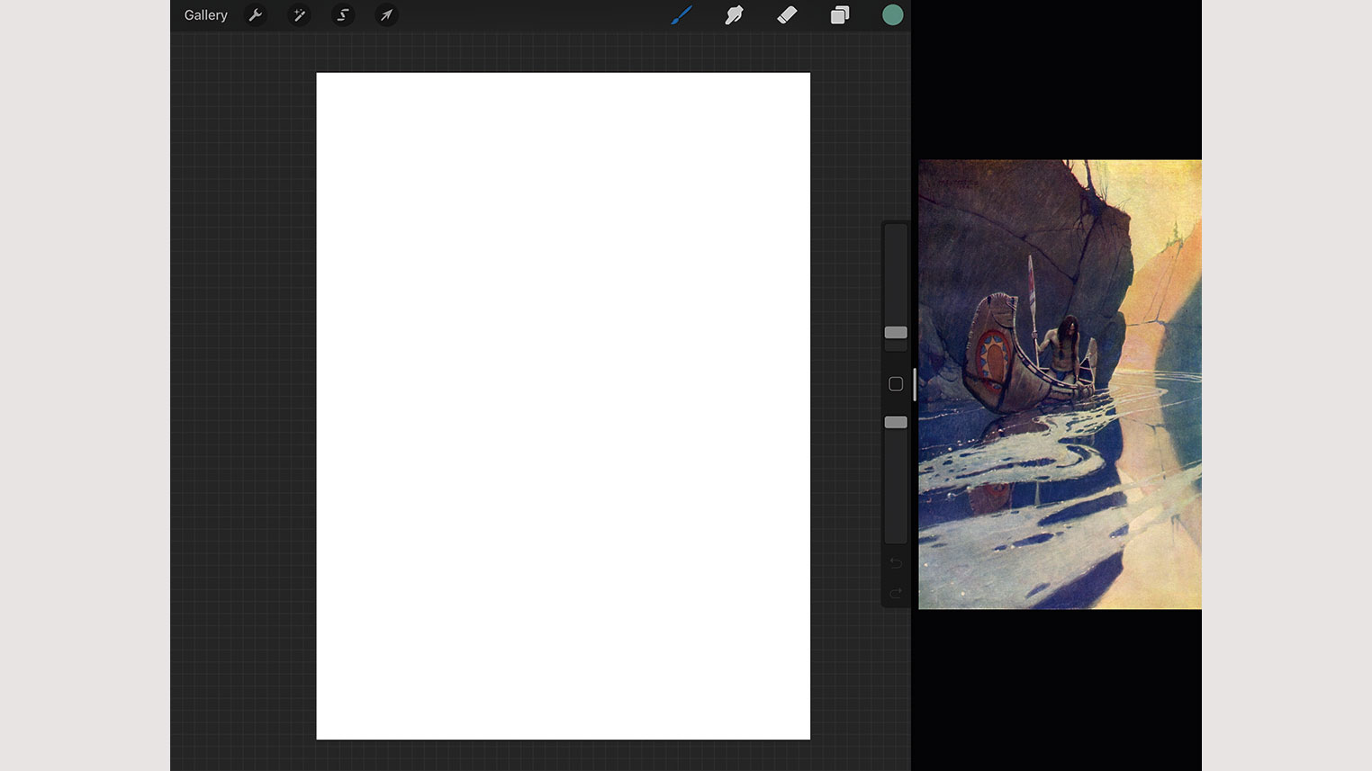 Painting in Procreate with split screen function on