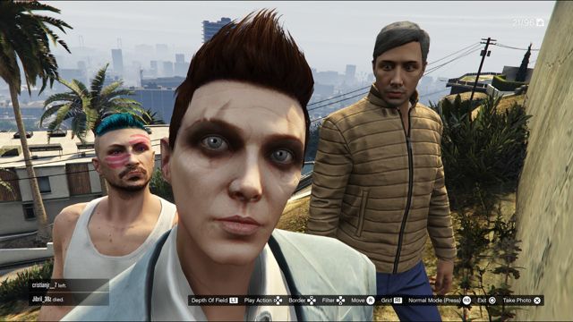 Sam, Pinny and Mark&#039;s in-game avatars pose for a selfie together inside Grand Theft Auto Online as seen in &quot;Grand Theft Hamlet&quot;