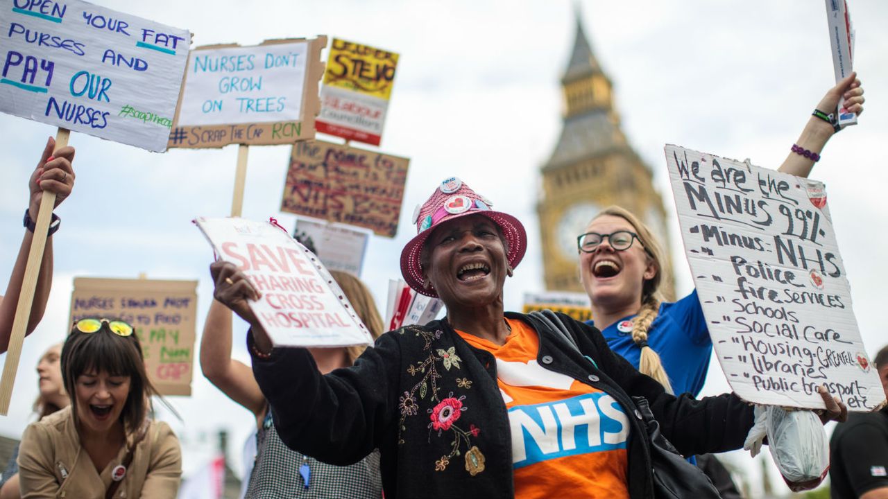 Public sector workers protesting against the pay cap outside Parliament last year