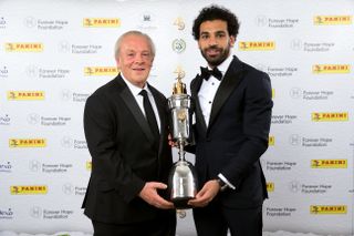 Gordon Taylor poses with 2018 PFA Player of the Year Mohamed Salah, the Liverpool striker