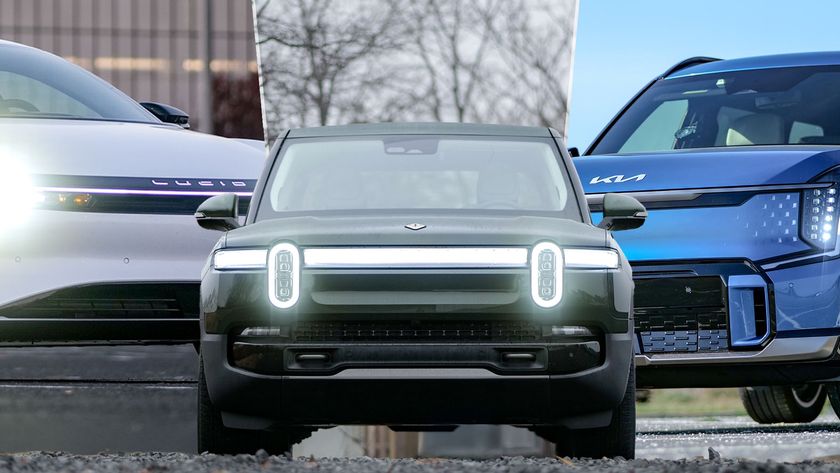 Composite image of Lucid Air Pure, Rivian R1T and Kia EV9