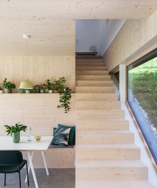 Scandi style pine interiors with staircase and minimal finish