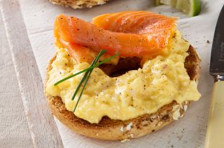 Salmon and scrambled egg bagels