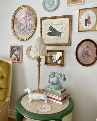 Vintage lamp and wall art