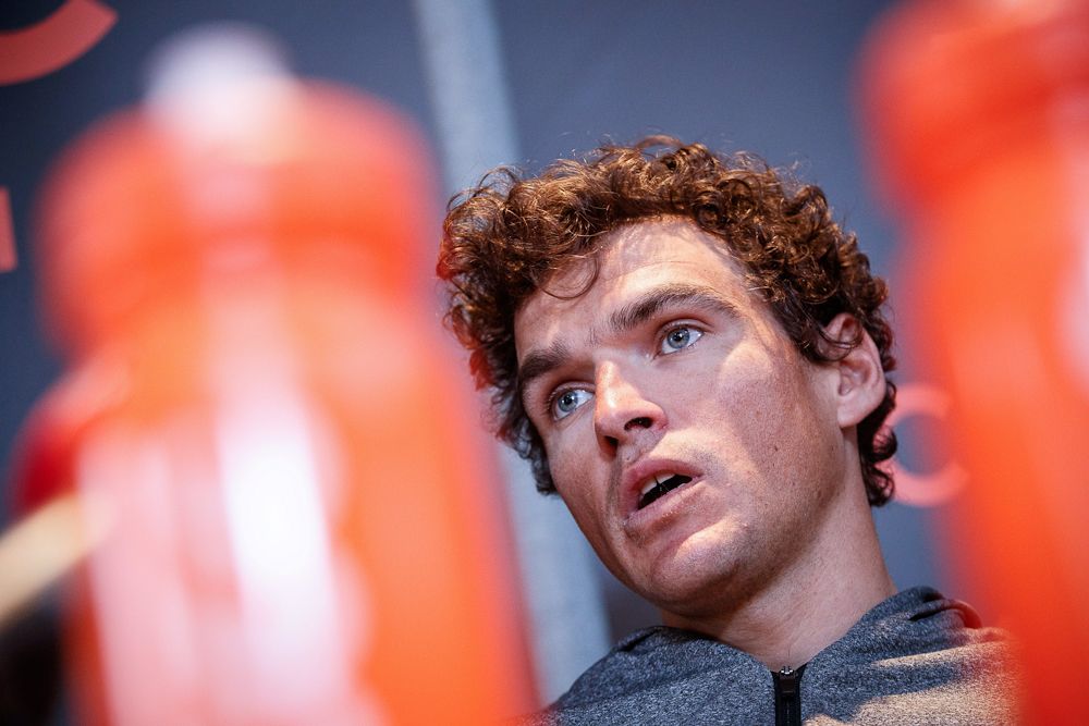 Greg Van Avermaet of CCC Team attends a press conference ahead of the 74th Omloop Het Nieuwsblad