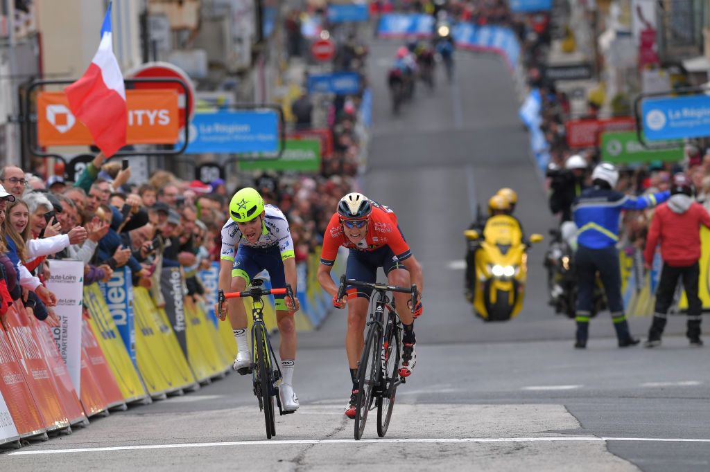 Dylan Teuns (Bahrain-Merida) out-sprints Guillaume Martin (Wanty Groupe Gobert)