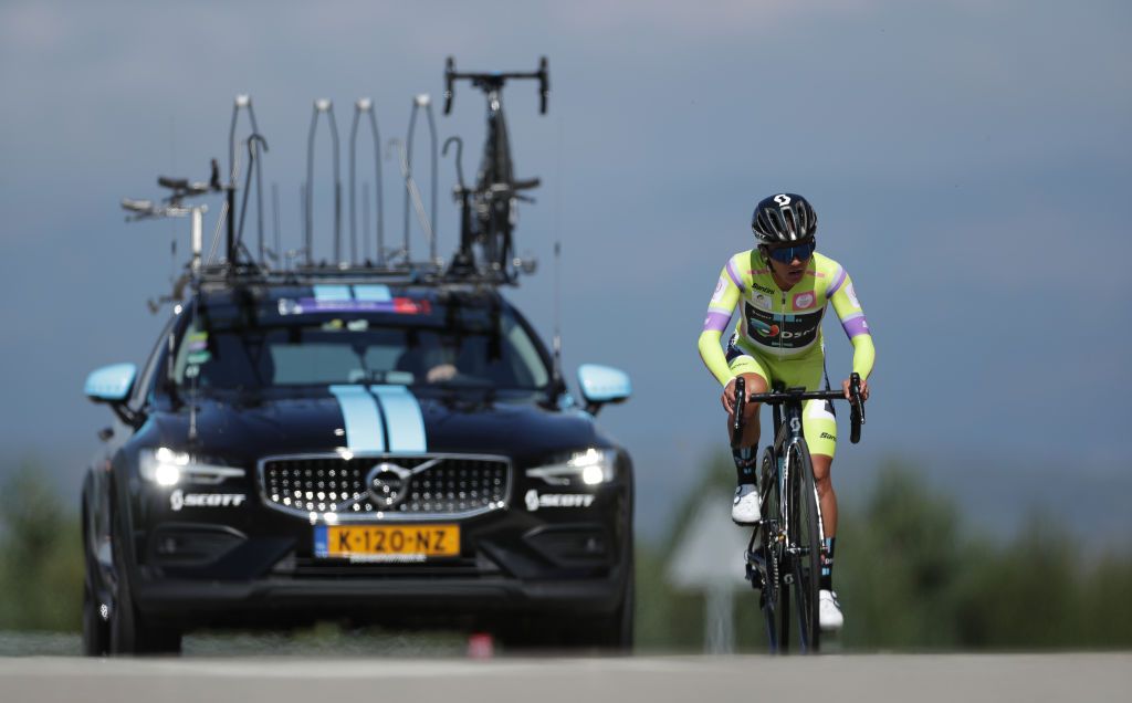 A POBRA DE TRIVES SPAIN SEPTEMBER 03 Coryn Rivera of United States and Team DSM green points jersey sprints during the 7th Ceratizit Challenge By La Vuelta 2021 Stage 2 a 73km individual time trial in Estacin Invernal Cabeza de Manzaneda 1490m ChallengeVuelta CERATIZITChallenge21 on September 03 2021 in A Pobra de Trives Spain Photo by Gonzalo Arroyo MorenoGetty Images