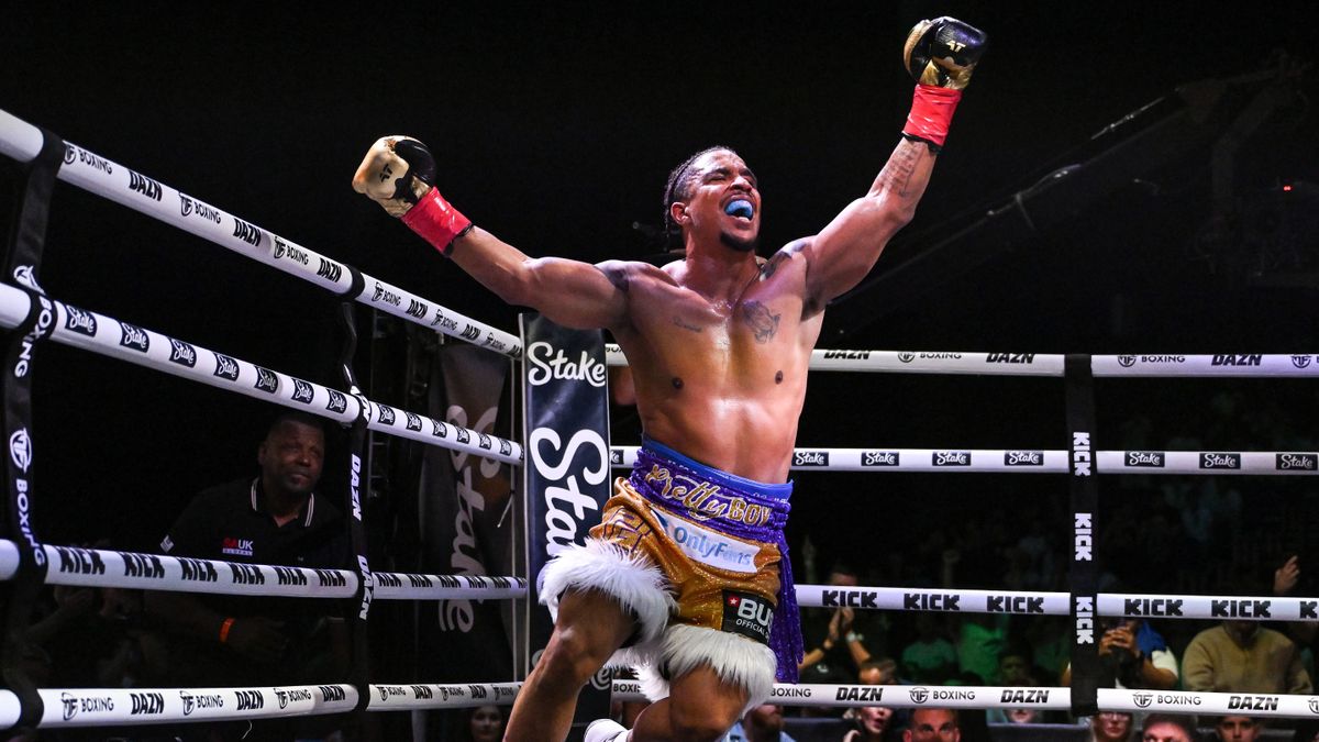 Anthony Taylor celebrates winning at his last Misfits Boxing appearance