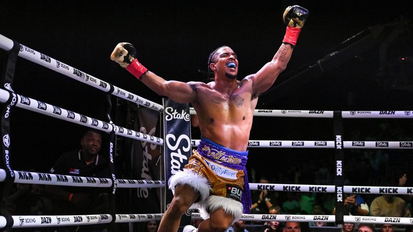 Anthony Taylor celebrates winning at his last Misfits Boxing appearance