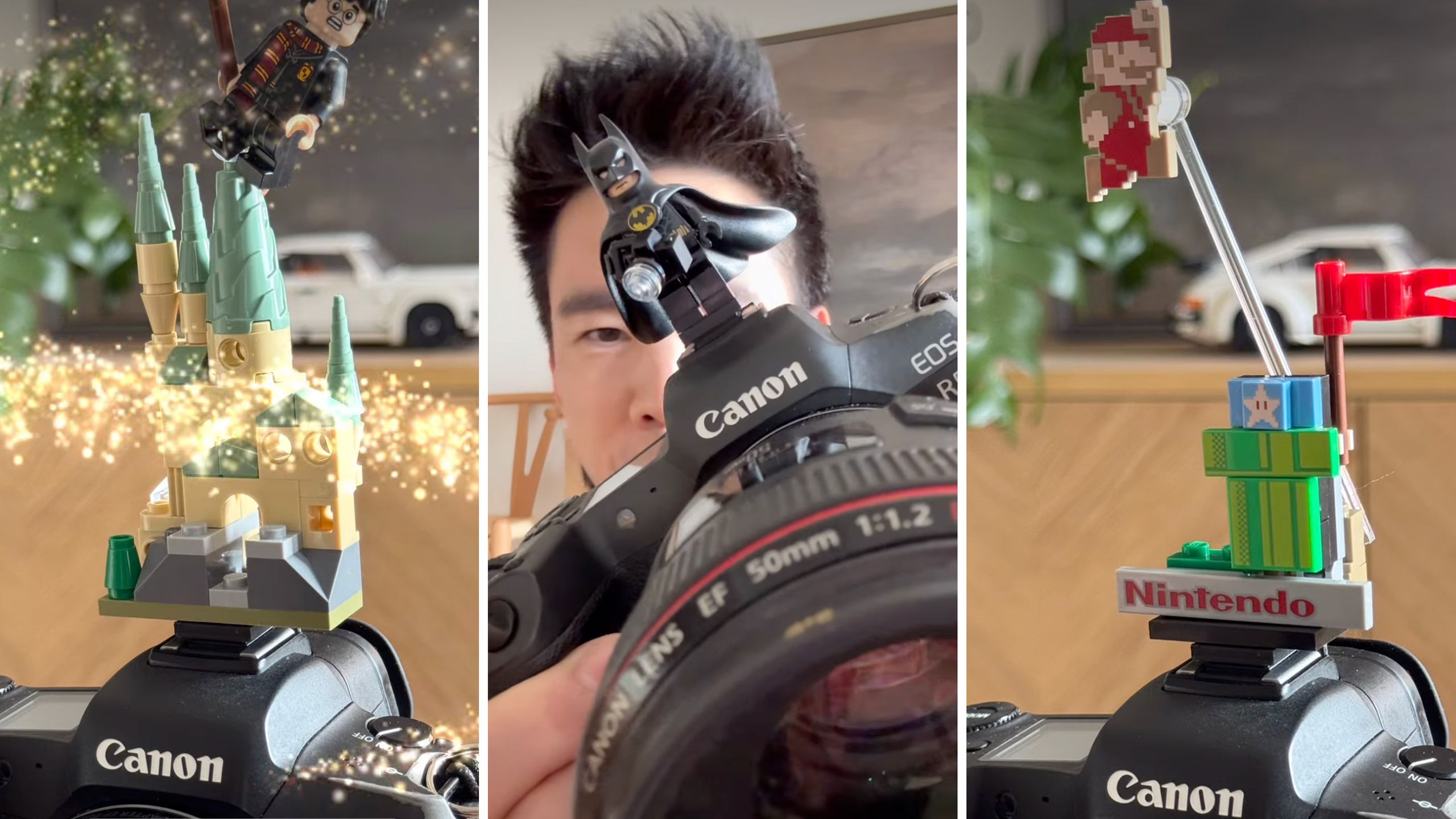 3D-Printed Accessory Mounts Lego Figures on Cameras